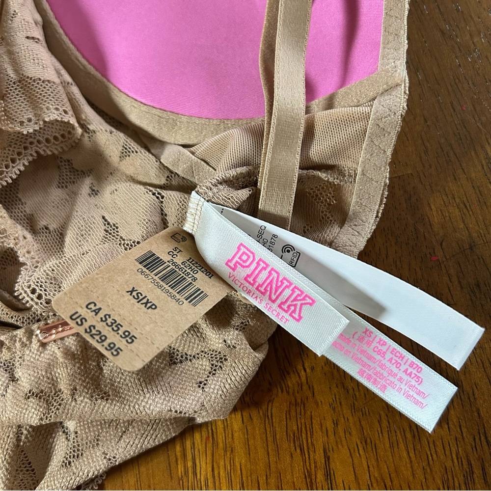 Victorias Secret PINK Lace Lightly-Lined Longline Bralette | Women XS | Nude - Picture 3 of 7